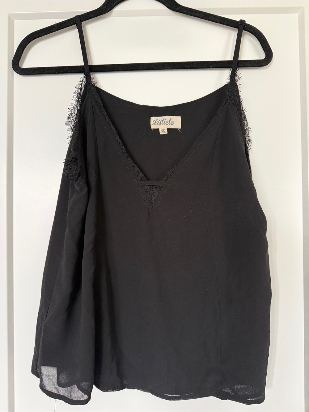 Listicle Black Lace-Trim V-Neck Camisole Top